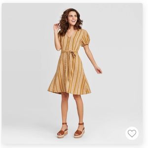 Universal Thread Striped Button-Front Linen Dress